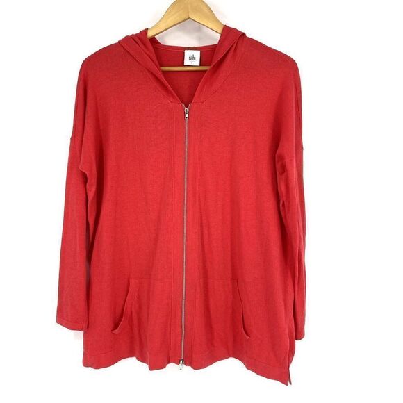 Cabi Shirt Size Small Womens Red Beachcomber Hoodie 5137 Full Zip Knit Pocket - Picture 1 of 8